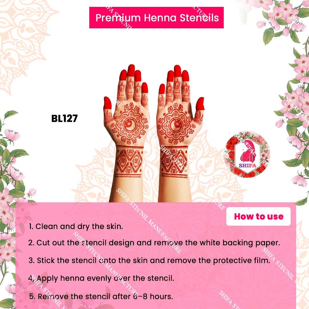 BL127 Divine Symmetry & Chand Mandalas Double Hand Henna Stencil